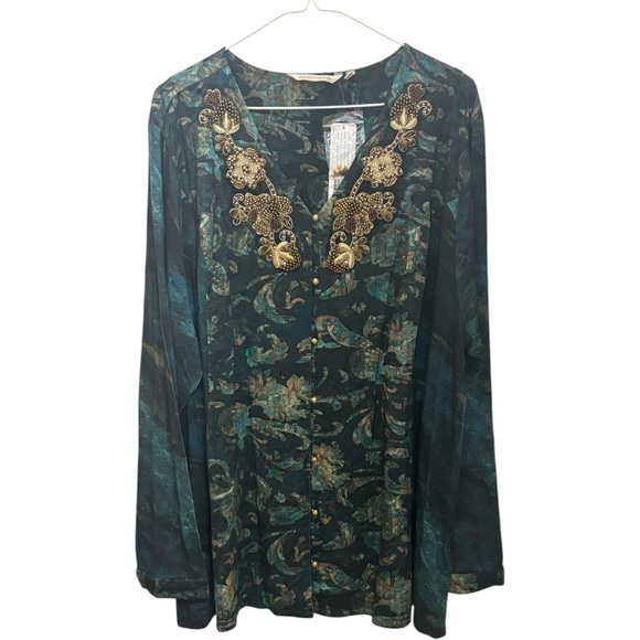 NWT Soft Surroundings Del Bosque Starry Night Tunic Gold Beaded Sequins in 3X - Picture 4 of 4